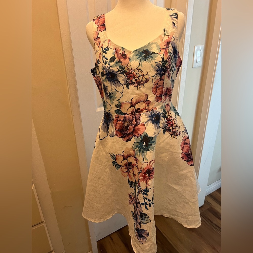 White Floral Dress with Pink and Green Accents